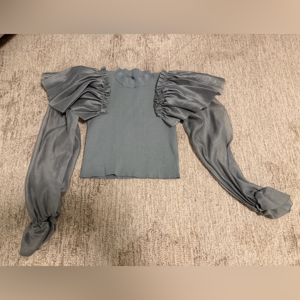 Puff Sleeve Knit Top in Olive Green